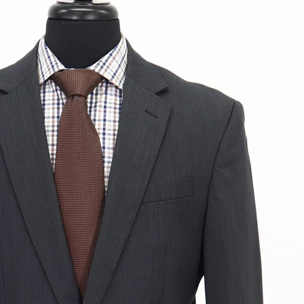 Kenneth Cole 41R Gray Striped 2-Button Sport Coat Blazer Jacket G076